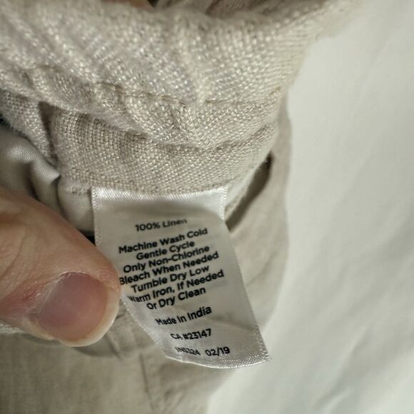 Talbots 100% Linen Pants Women's 12P Petite Beige Pull On Drawstring Wide Leg - Picture 6 of 9